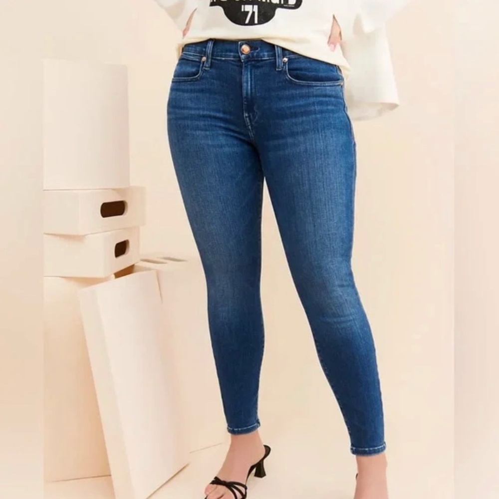 AYR The Chiller Mid Rise Skinny Jeans Sunrise Blue Retro Stretch Denim 34 x 32